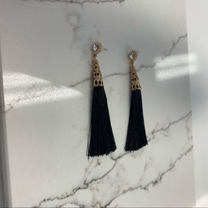 Long black tassel earrings